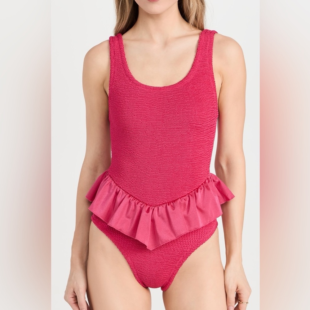 Hunza G Denise Frill Swim Metallic Crinkle One Piece